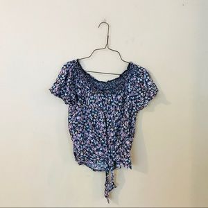 NWT Blue and Purple Floral Tie Front Top